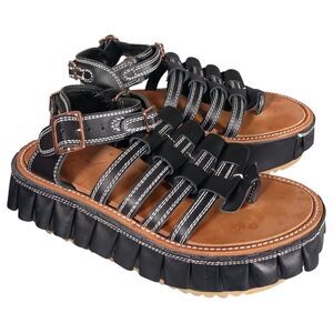 JULIEN DAVID Platform Sandals Shoes Womens 8 Boho Fringe Black Leather